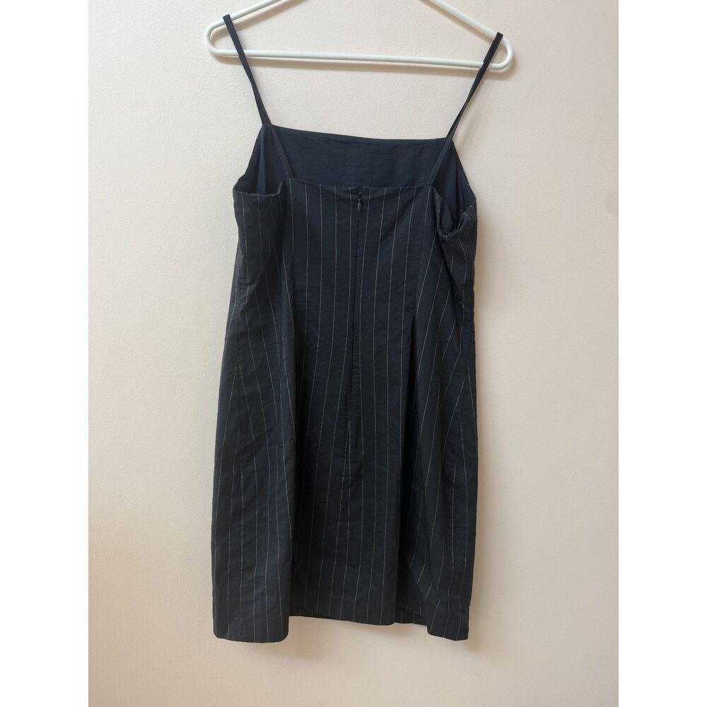 Theory IWG Weekend Mini Dress Navy Blue Pinstripe Linen Blend Size 10 NWOT